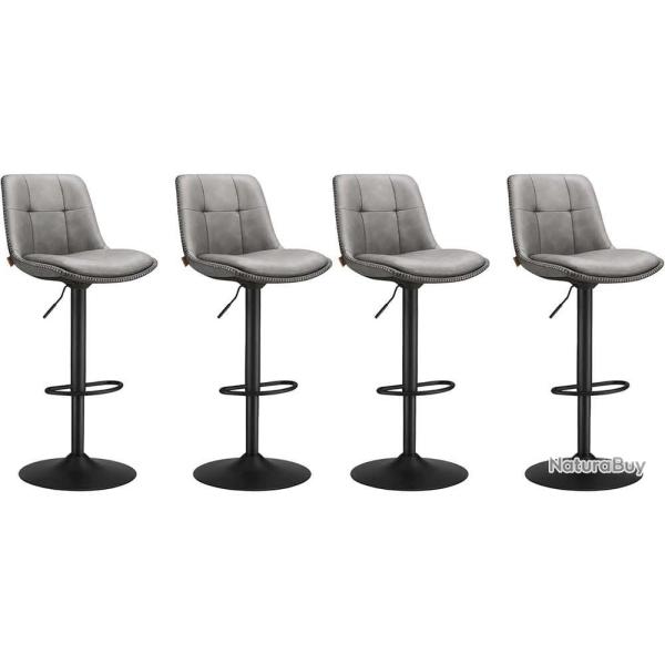 Lot de 4 tabourets de bar pivotants haut r�glable 48.5 x 43 x 93.5-114 cm design moderne salle � ma