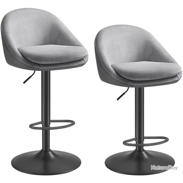 Lot de 2 tabourets de bar r�glables pivotants design moderne 52,5 x 50 x 108,5 cm en velours gris t