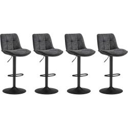 Lot de 4 tabourets de bar r&eacute;glables hauteur 48,5 x 43 x 93,5-114 cm assise ergonomique style contem