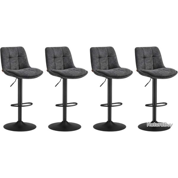Lot de 4 tabourets de bar r�glables hauteur 48,5 x 43 x 93,5-114 cm assise ergonomique style contem
