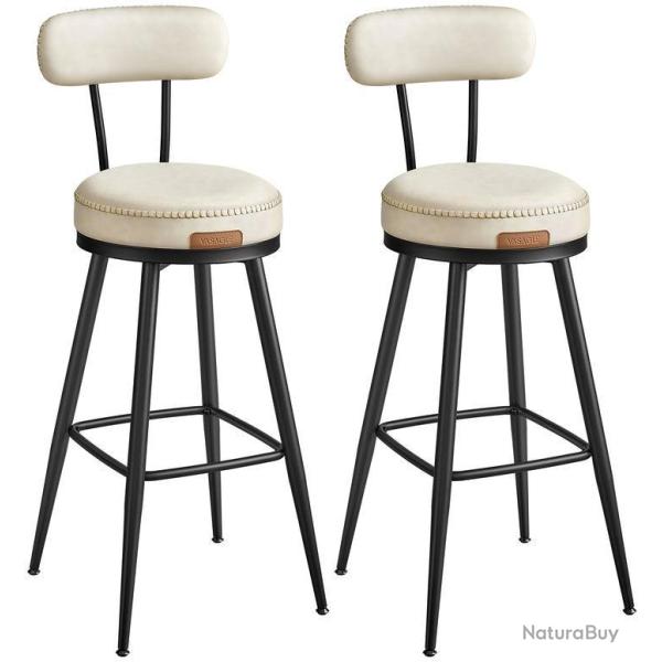 Lot de 2 tabourets de bar design moderne ergonomiques 57 x 57 x 101 cm en acier blanc cr�me 12_0012