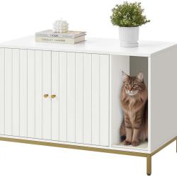 Maison de toilettes pour chat avec tapis &agrave; griffer design moderne 90 x 48 x 61,5 cm en agglom&eacute;r&eacute; bl