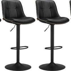 Lot de 2 tabourets de bar pivotants r&eacute;glables 48.5 x 43 x 93.5-114 cm assise ergonomique style cont
