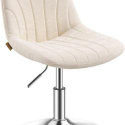 Chaise de coiffeuse r&eacute;glable &agrave; 360&deg; confortable 43 x 46 x 65,5-77,5 cm en cuir PU blanc chaud 12_00