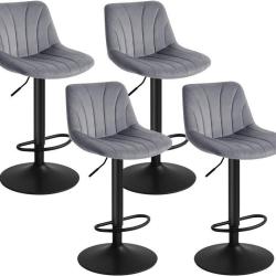 Lot de 4 tabourets de bar hauteur r&eacute;glable 46,5 x 43 x 88-108 cm assise ergonomique style moderne e