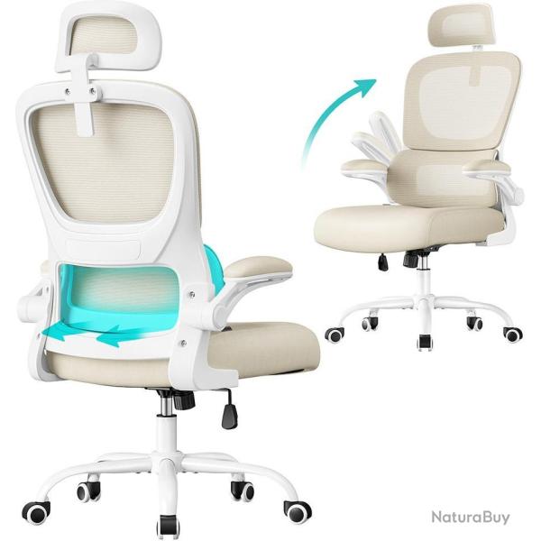 Chaise de bureau ergonomique ajustable soutien lombaire accoudoirs rabattables 64 x 71,5 x 135 cm e