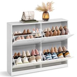 Meuble &agrave; chaussures 4 portes pour entr&eacute;e r&eacute;glable 24 x 105,5 x 82,7 cm en agglom&eacute;r&eacute; blanc neige 12_