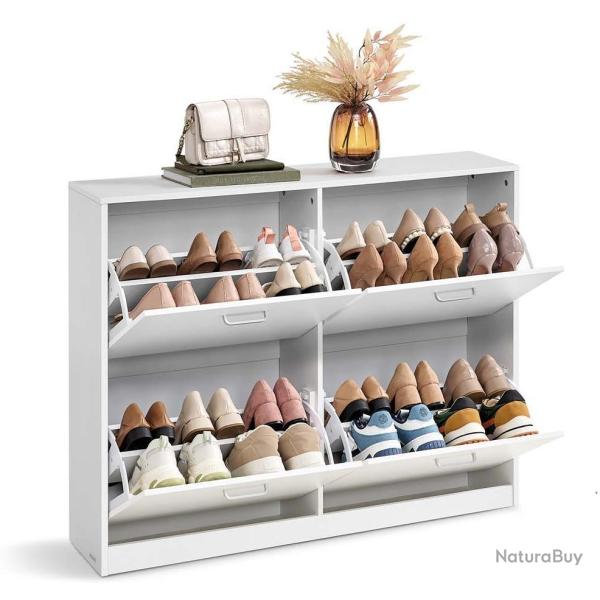 Meuble � chaussures 4 portes pour entr�e r�glable 24 x 105,5 x 82,7 cm en agglom�r� blanc neige 12_