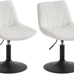 Lot de 2 tabourets de coiffeuse ergonomiques avec dossier et assise r&eacute;glable 46,5 x 43 x 65,5-77,5