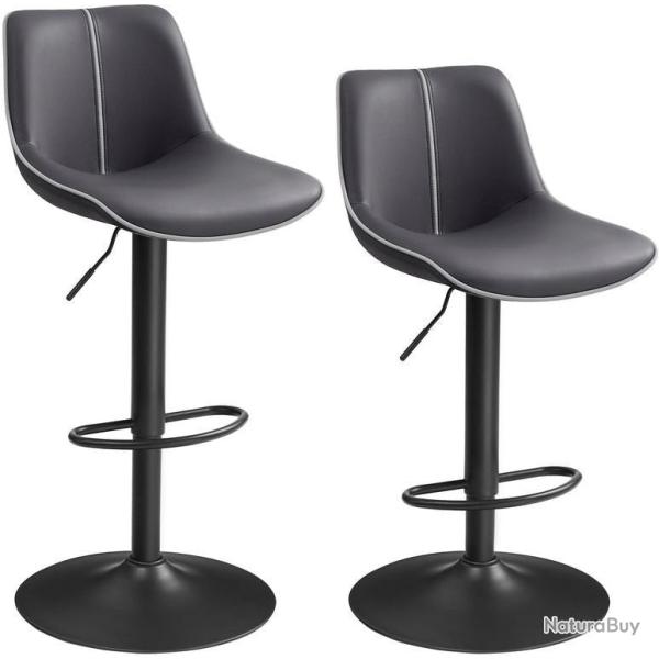 Lot de 2 tabourets de bar pivotants r�glables hauteur 49,5 x 45 x 88,5-109,5 cm assise ergonomique
