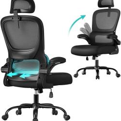 Chaise de bureau ergonomique r&eacute;glable avec accoudoirs rabattables 64 x 71,5 x 135 cm en tissu polye
