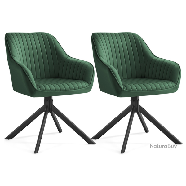 Lot de 2 chaise de salle � manger pivotante confort rembourr�e 58 x 60 x 81,5 cm en velours noir 12