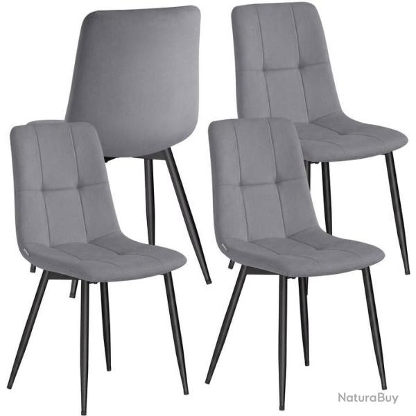 Lot de 4 chaises de salle � manger rembourr�es modernes 52 x 43,5 x 82 cm confortables en velours g