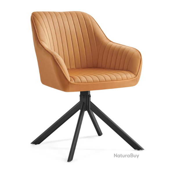 Chaise de salle � manger pivotante rembourr�e confortable 60 x 60 x 81,5 cm en velours marron caram