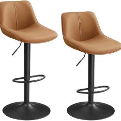 Lot de 2 tabourets de bar r&eacute;glables en hauteur ergonomiques 49,5 x 45 x 109,5 cm style moderne pour