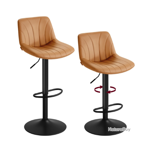 Lot de 2 tabourets de bar r�glables style moderne assise confortable 46,5 x 43 x 88-108 cm en PU ma