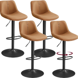 Lot de 2 tabourets de bar pivotants r&eacute;glables ergonomiques 49,5 x 45 x 109,5 cm en PU marron carame