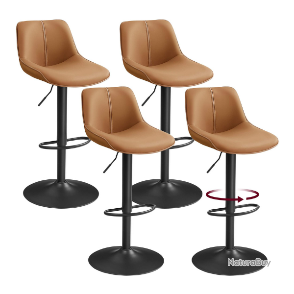 Lot de 2 tabourets de bar pivotants r�glables ergonomiques 49,5 x 45 x 109,5 cm en PU marron carame