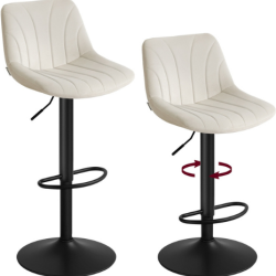 Lot de 2 tabourets de bar avec dossier r&eacute;glable 46,5 x 43 x 88-108 cm assise ergonomique style cont