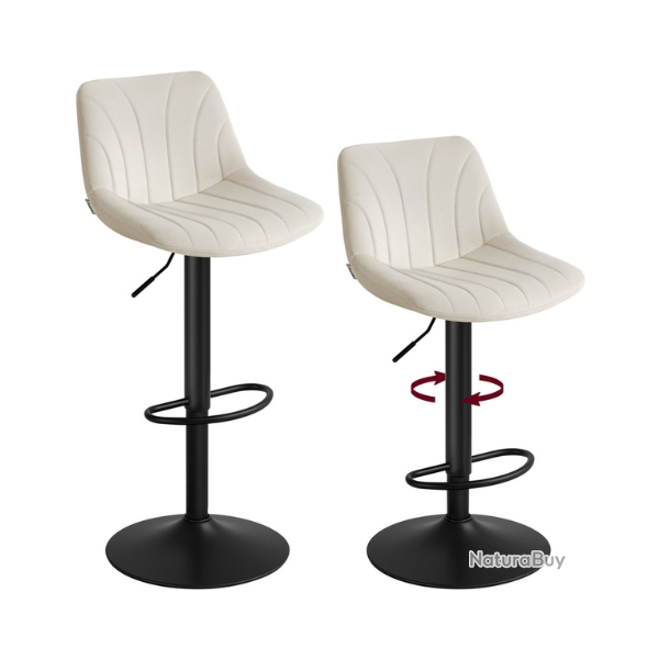 Lot de 2 tabourets de bar avec dossier r�glable 46,5 x 43 x 88-108 cm assise ergonomique style cont