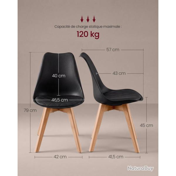 Lot de 4 chaises de salle � manger avec coussin ergonomique 46,5 x 57 x 79 cm style moderne en cuir