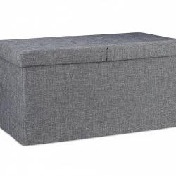 Banquette avec espace de rangement pliable rembourr&eacute; couvercle rabattable gris 13_0000373