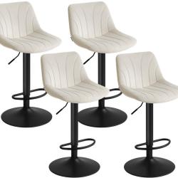 Lot de 4 tabourets de bar avec dossier r&eacute;glable hauteur 46,5 x 43 x 108 cm assise ergonomique style