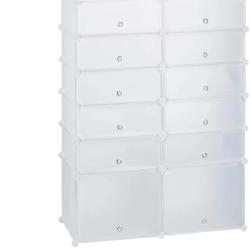 &Eacute;tag&egrave;re armoire meuble de rangement &agrave; chaussures en plastique 12 compartiments 125 cm blanc 13_0001