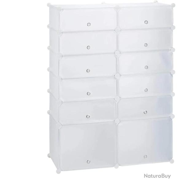 �tag�re armoire meuble de rangement � chaussures en plastique 12 compartiments 125 cm blanc 13_0001