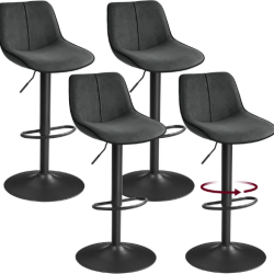 Lot de 4 tabourets de bar pivotants r&eacute;glables hauteur 49,5 x 45 x 109,5 cm assise ergonomique style