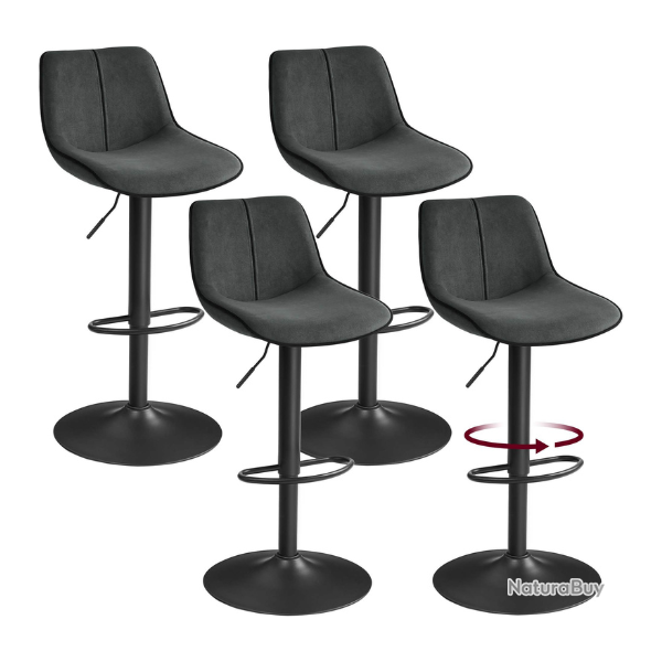 Lot de 4 tabourets de bar pivotants r�glables hauteur 49,5 x 45 x 109,5 cm assise ergonomique style