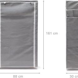 Meuble &eacute;tag&egrave;re armoire &agrave; chaussures tissu fermeture &eacute;clair 161 cm gris 13_0001642