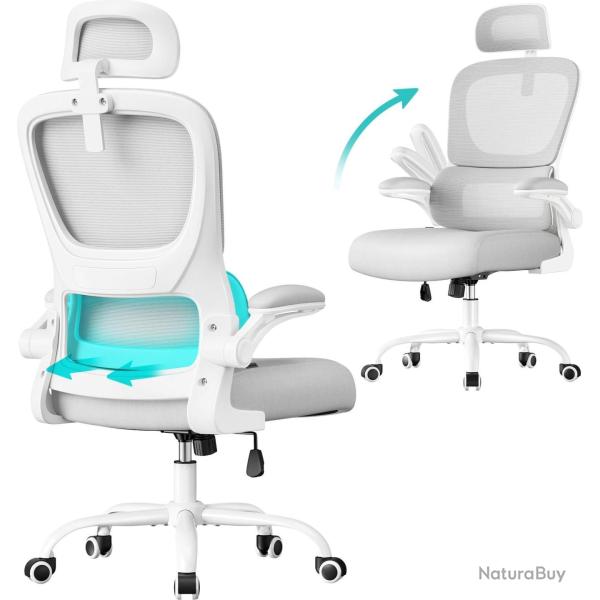 Chaise de bureau ergonomique avec accoudoirs rabattables et soutien lombaire 64 x 71,5 x 135 cm en