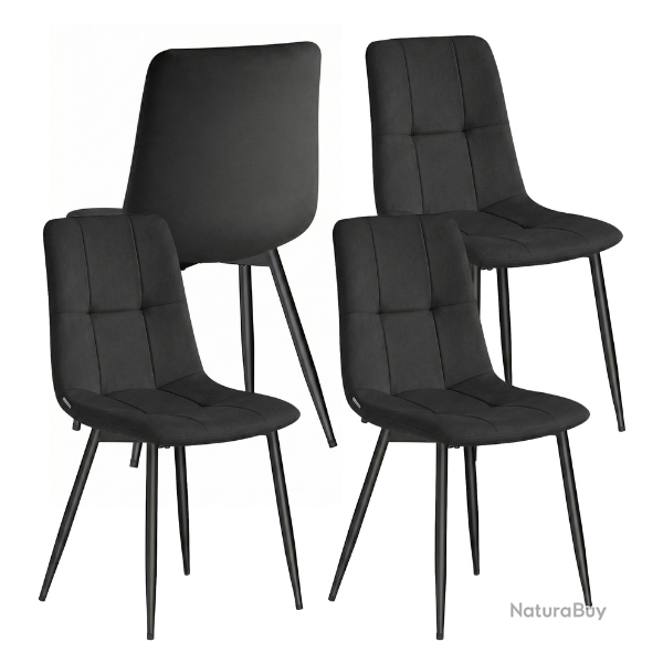 Lot de 4 chaises de salle � manger rembourr�es modernes confortables 51 x 43 x 82 cm en velours noi