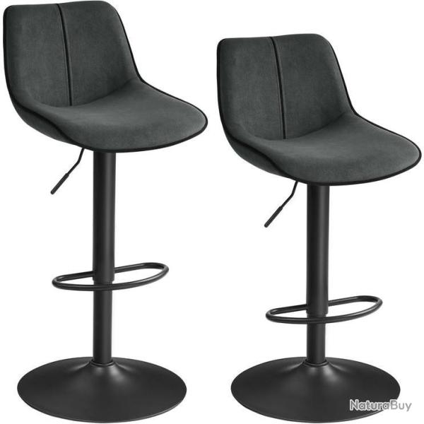 Lot de 2 tabourets de bar pivotants r�glables hauteur 49,5 x 45 x 88,5-109,5 cm assise ergonomique