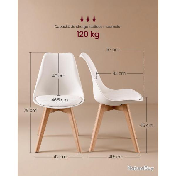Lot de 4 chaises de salle � manger ergonomiques avec coussin 46,5 x 57 x 79 cm style moderne en cui