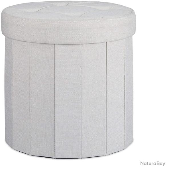 Tabouret avec rangement pouf rond pliant pliable rembourr� couvercle repose-pieds cr�me 13_0002759
