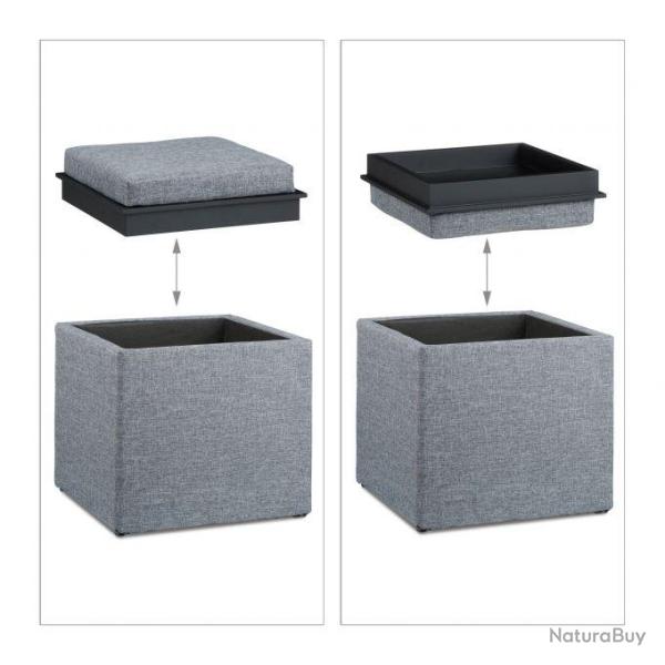 Tabouret coffre de rangement plateau lin gris fonc� 13_0002775_2