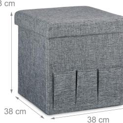 Tabouret coffre de rangement pliant en lin gris 13_0002781