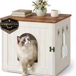 Meuble liti&egrave;re pour chat cache-liti&egrave;re pratique 55 x 50 x 50 cm style rustique ambiance cosy en agg