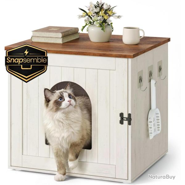 Meuble liti�re pour chat cache-liti�re pratique 55 x 50 x 50 cm style rustique ambiance cosy en agg