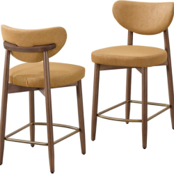 Lot de 2 tabourets de bar avec dossier design contemporain 50 x 51,5 x 95,5 cm en bois d'h&eacute;v&eacute;a marr