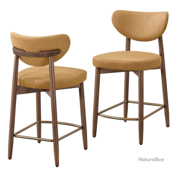 Lot de 2 tabourets de bar avec dossier design contemporain 50 x 51,5 x 95,5 cm en bois d'h�v�a marr