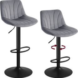 Lot de 2 tabourets de bar ergonomiques hauteur r&eacute;glable 46,5 x 43 x 108 cm en velours gris ardoise