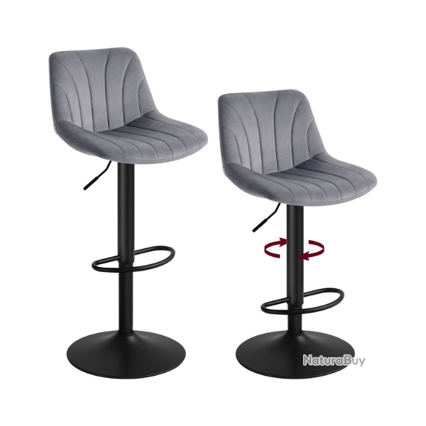 Lot de 2 tabourets de bar ergonomiques hauteur r�glable 46,5 x 43 x 108 cm en velours gris ardoise
