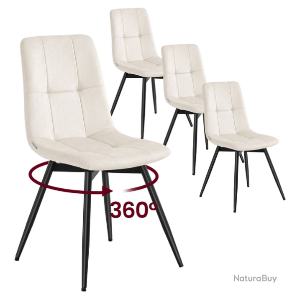 Lot de 4 chaises pivotantes ergonomiques salle � manger 43 x 52 x 83 cm style contemporain en velou