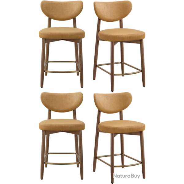 Lot de 2 tabourets de bar ergonomiques avec dossier 50 x 51,5 x 95,5 cm en bois d'h�v�a marron cara