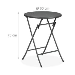 Table de jardin ronde pliable 75 x 60 cm pratique et moderne en plastique gris 13_0015766