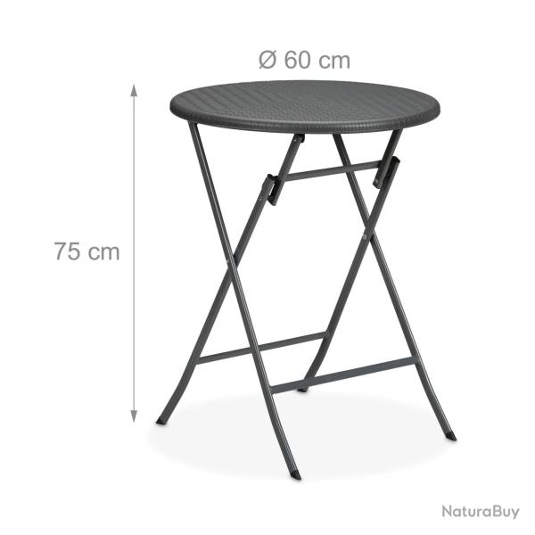Table de jardin ronde pliable 75 x 60 cm pratique et moderne en plastique gris 13_0015766