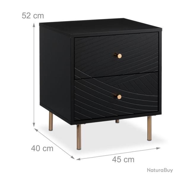 Table de nuit moderne 52 x 45 x 40 cm avec 2 tiroirs pratiques design noir en MDF noir 13_0015840